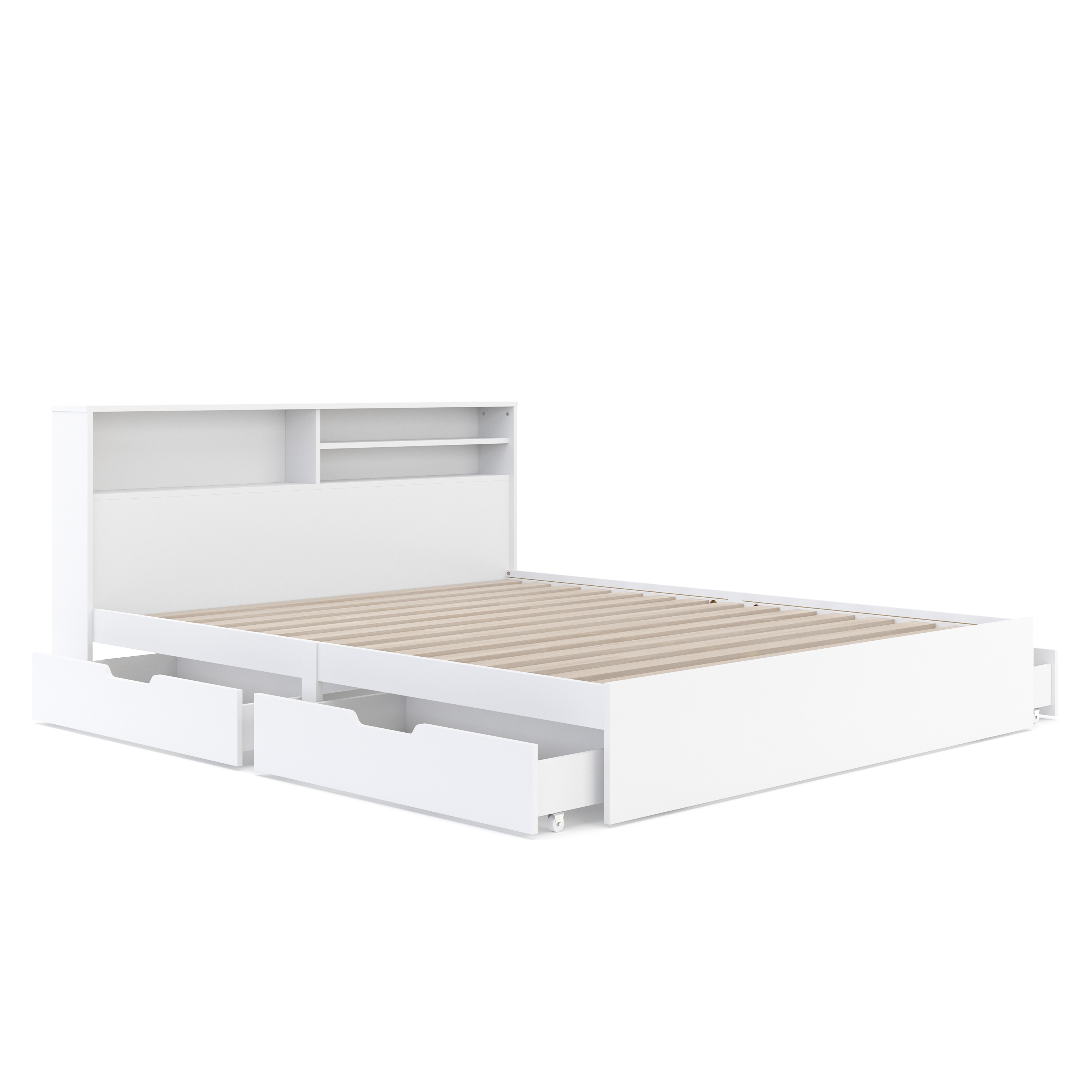 Bett Holz GENESIS mit Stauraum und Schubladen 160 x 200 cm weiss