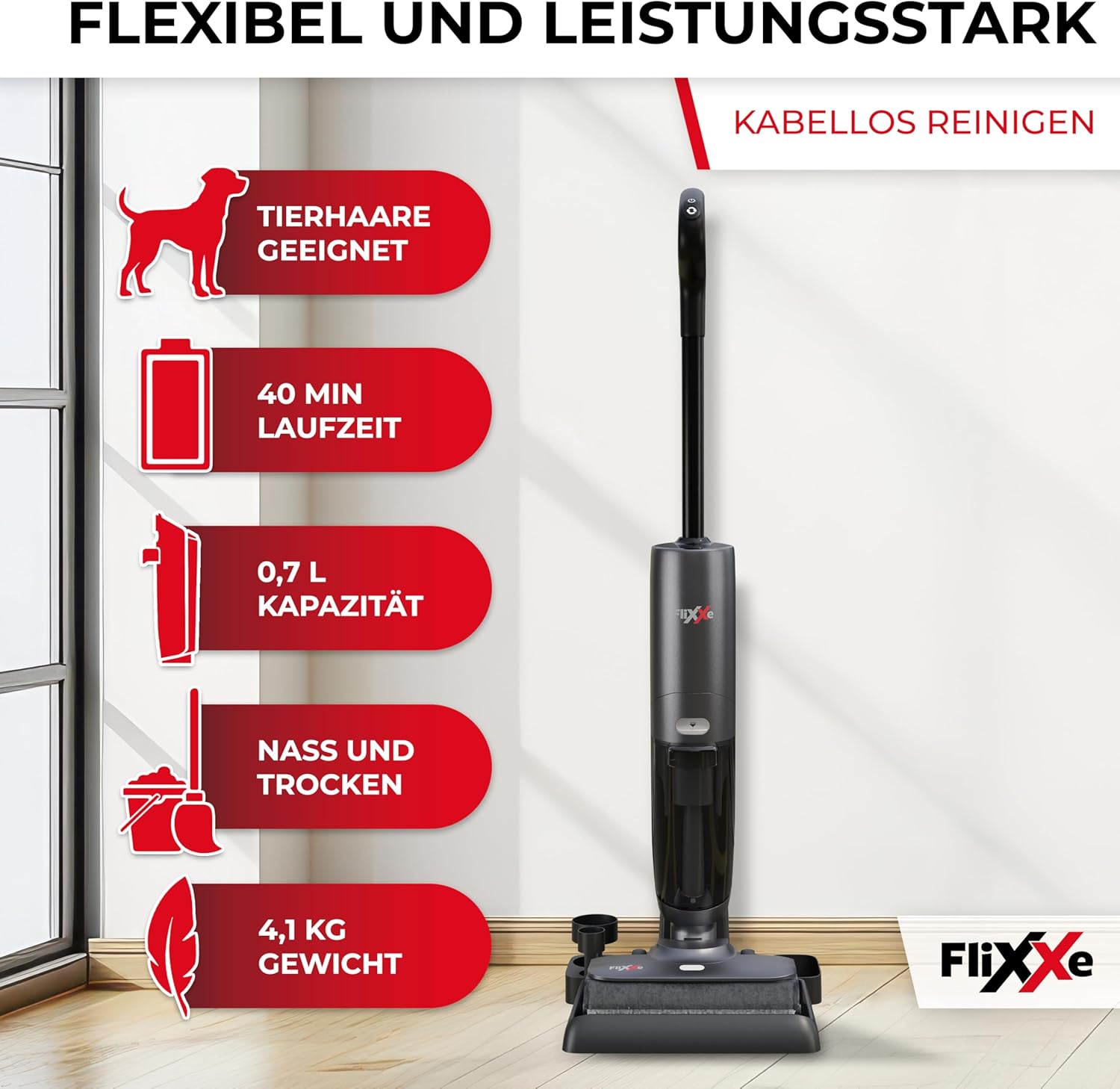 X3 2in1 Nass Trockensauger Staubsauger mit Wischfunktion [DEUTSCHE Marke] Saugwischer Wischsauger kabellos mit Akku - Hochwertiger Nass- & Trockensauger - mit X-Sense Technologie & Doppeltank