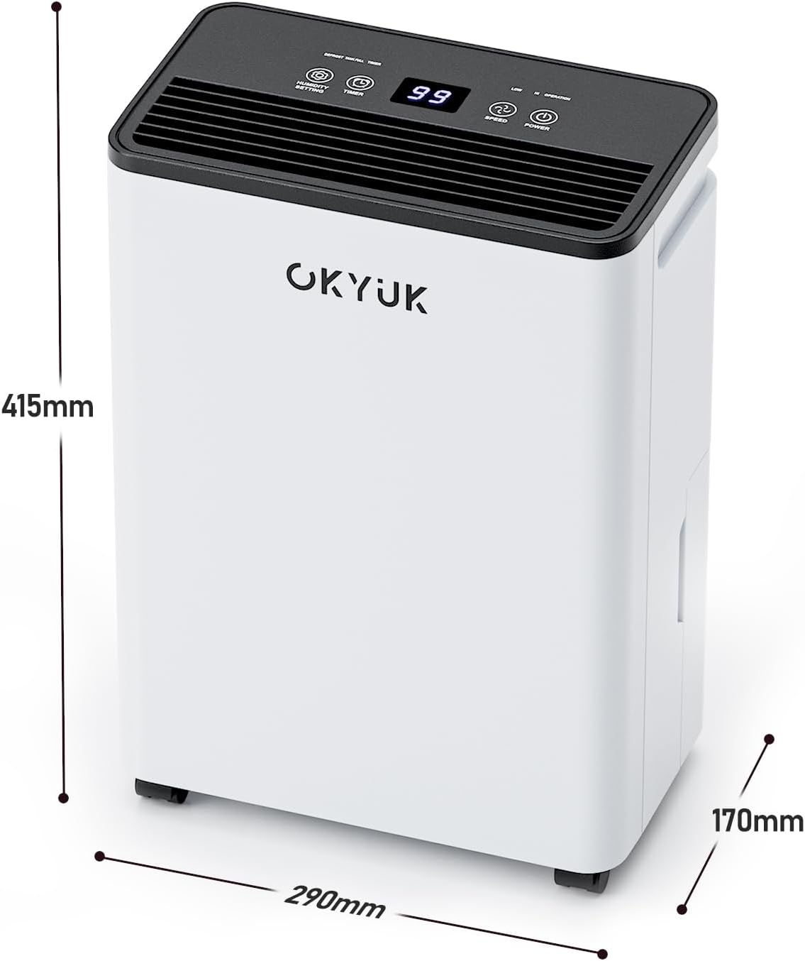 OKYUK Luftentfeuchter Elektrisch 10L mit Digitaler Luftfeuchtigkeitsanzeige, 32dB Leiser 25m², mit automatischer Abschaltung, für Wohnmobil, Badezimmer, Keller,1 J. Umtausch/10 J. Garantie (10L Weiß)