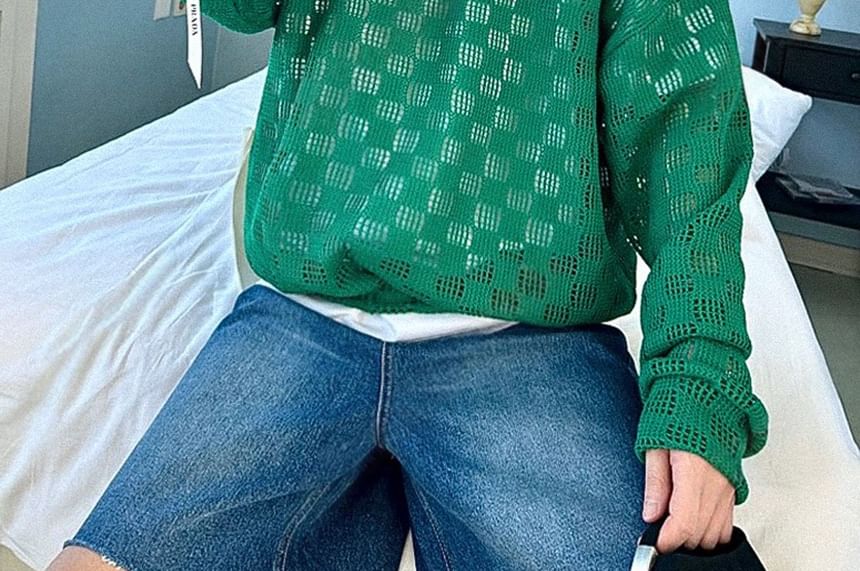 SeoulPop - Geruite, losse gebreide top met lange mouwen