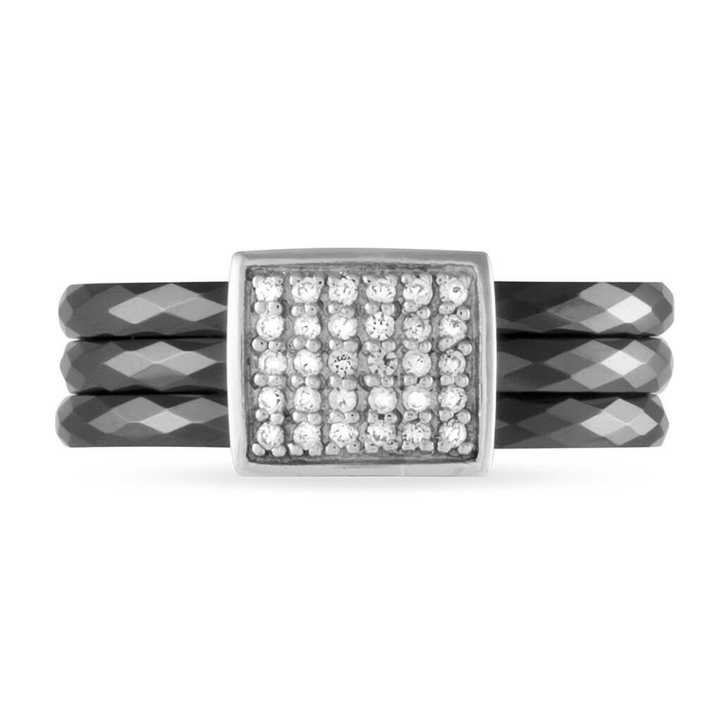 Bague Ceramik Design Argent Blanc Oxyde De Zirconium Et Céramique