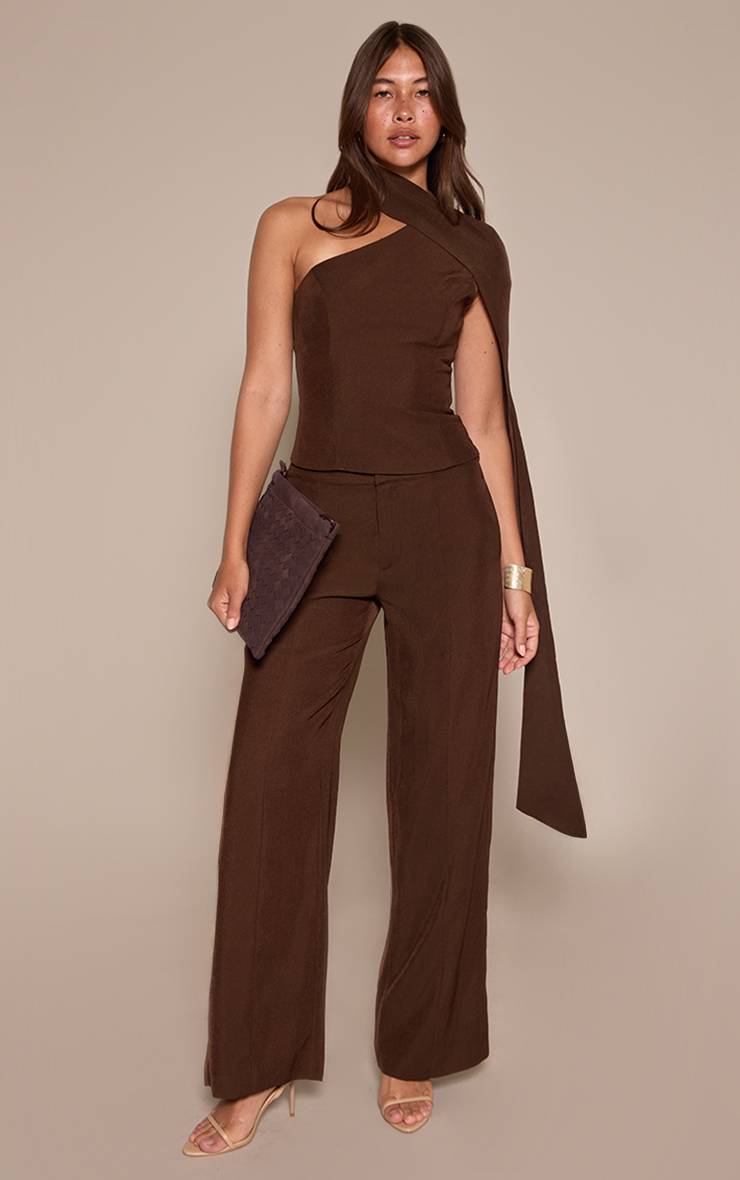 Marron Foncé Pantalon Tailleur Tissé Avec Détails De Coutures