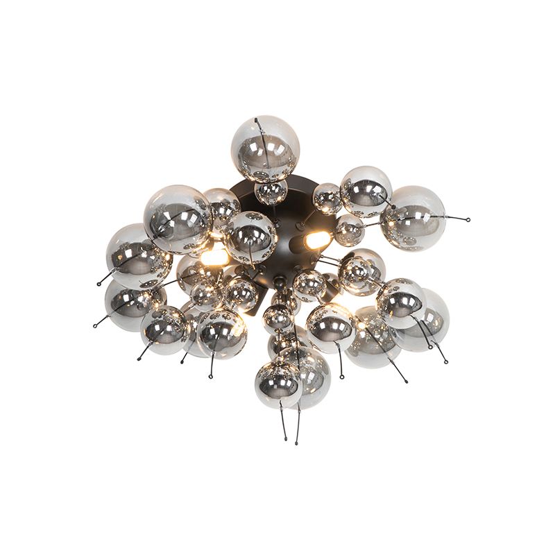Design plafondlamp zwart met smoke glas 4-lichts - Explode