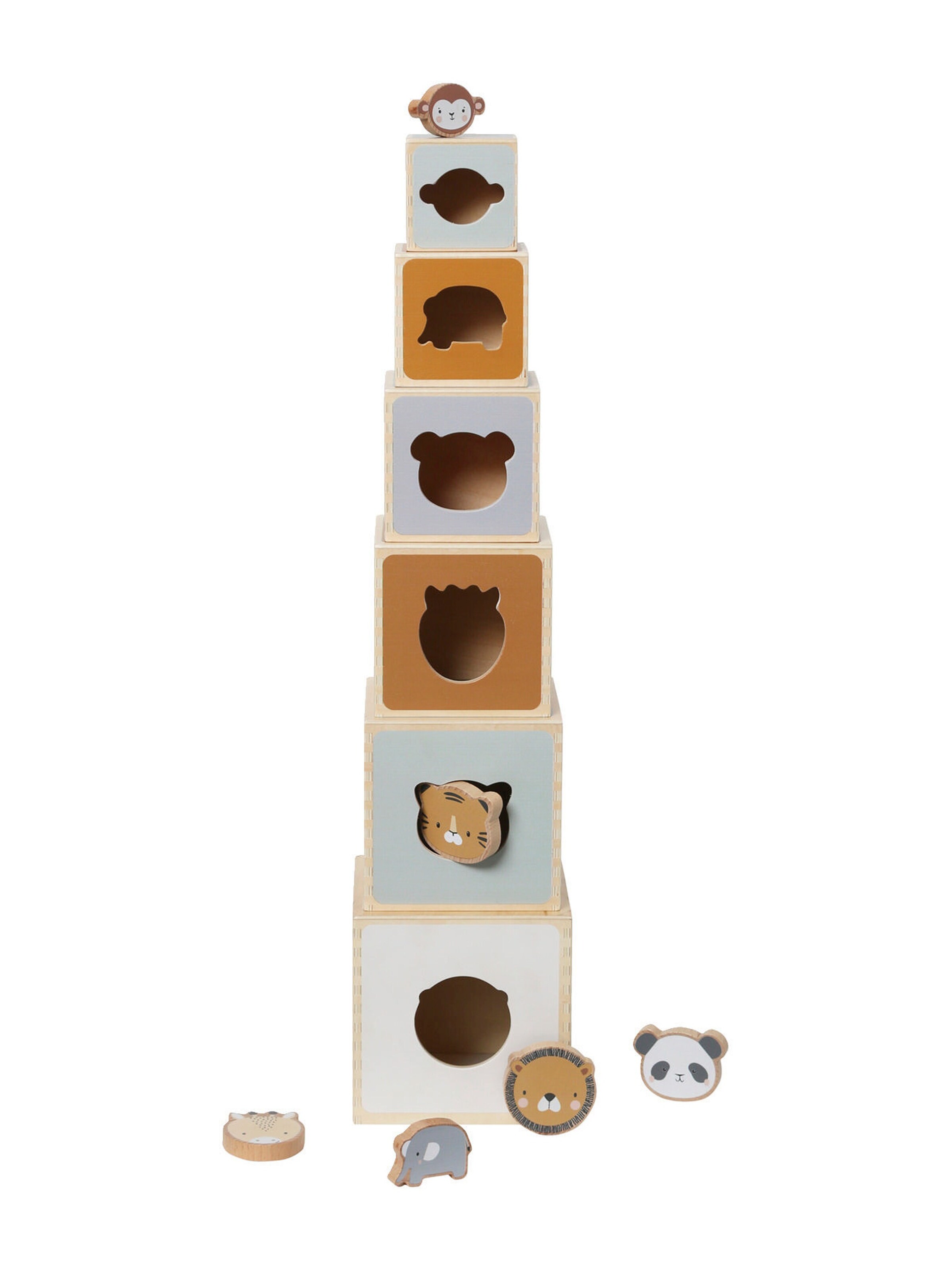 Vertbaudet Baby Stapelturm mit Steckspiel aus Holz FSC® mehrfarbig/pandafreunde