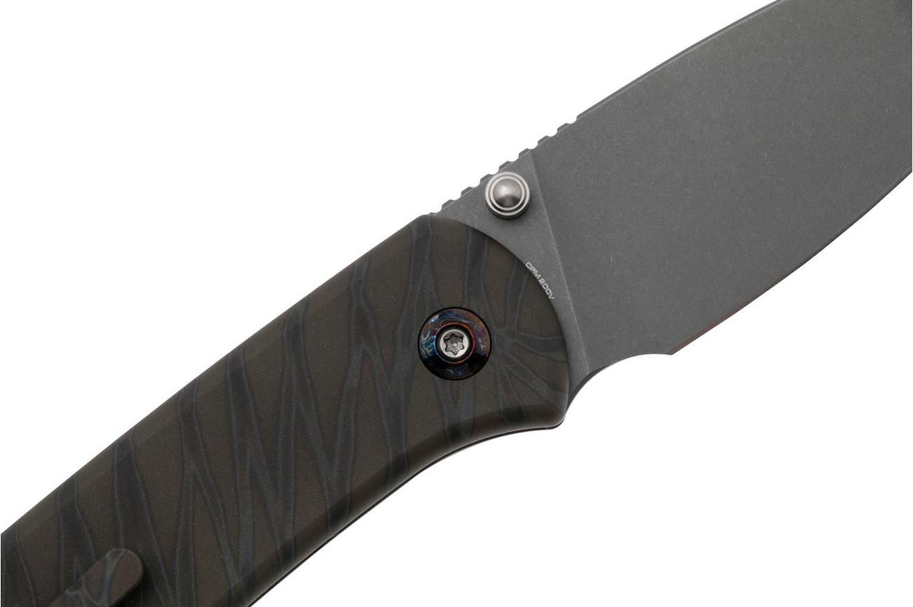 WE Knife Qubit WE22030F-4  Stonewashed CPM 20CV, Tiger Stripe Flamed Titanium, zakmes