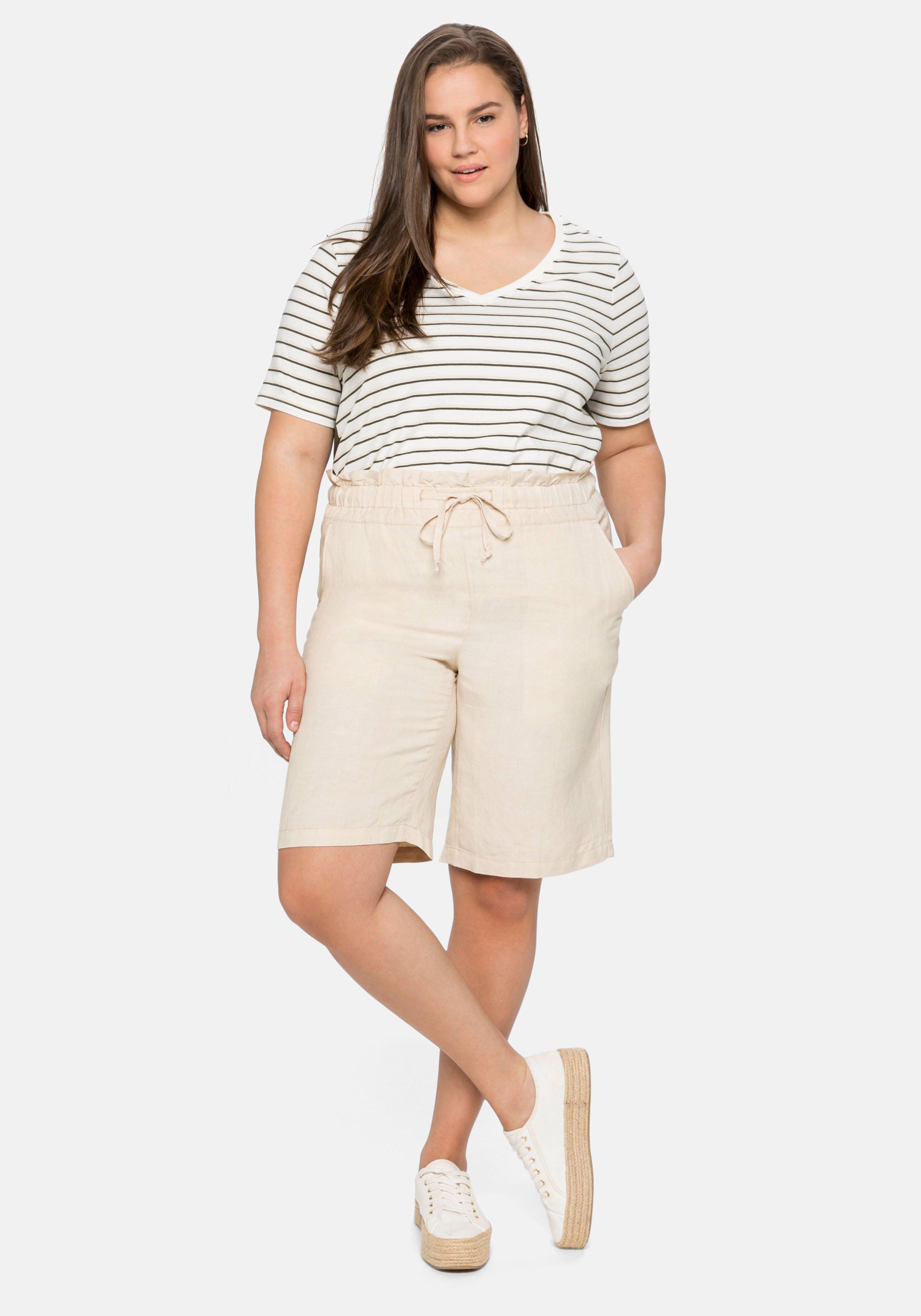 Bermudas im Leinenmix, mit Paperbag-Bund