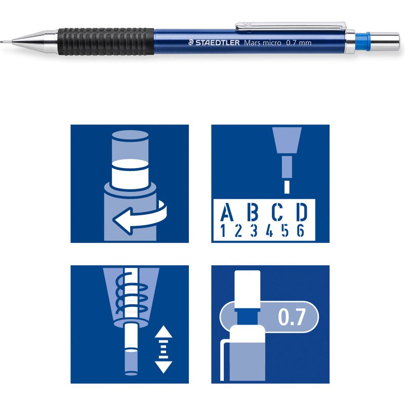 Portemine rechargeable Mars Staedtler pointe 0,7 mm B bleu