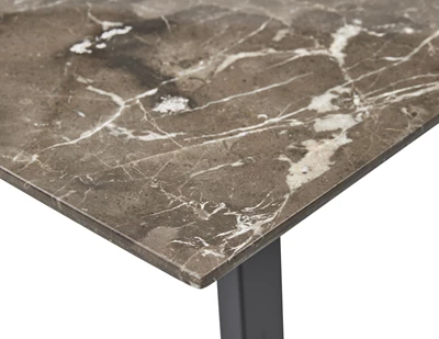 Amy Spisebord 220 x 95 x 74 cm, plade i brun marmor   lige ben i sort metal