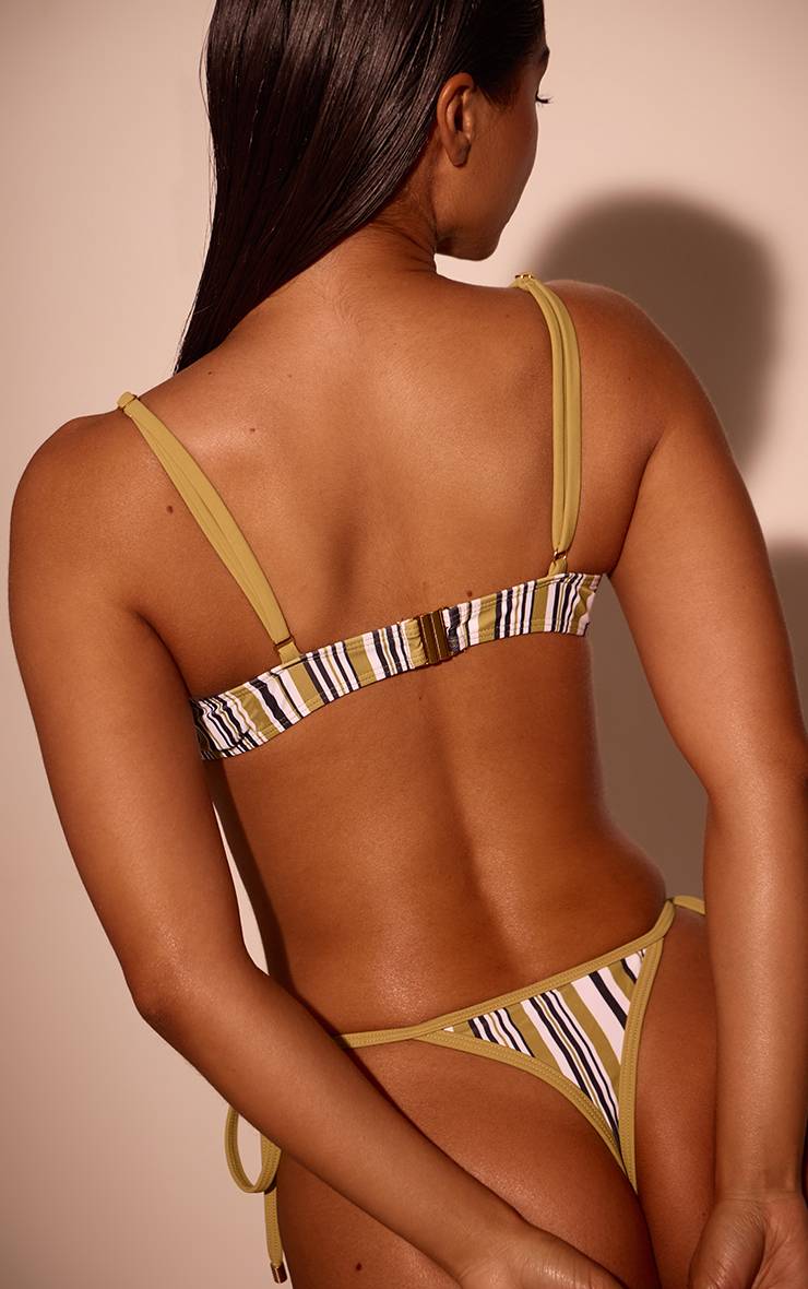 Vert Olive Haut De Bikini À Armatures À Imprimé Rayé