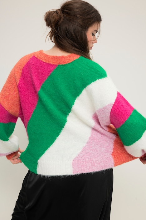 Pullover, oversized, Blockstreifen, Rundhals, Langarm