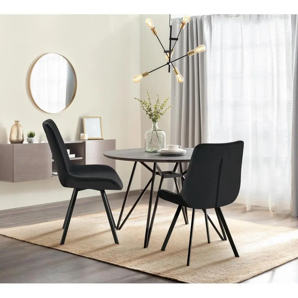 CLP Set van 2 Eetkamerstoel Lewes zwart Frame - Fluweel - zwart