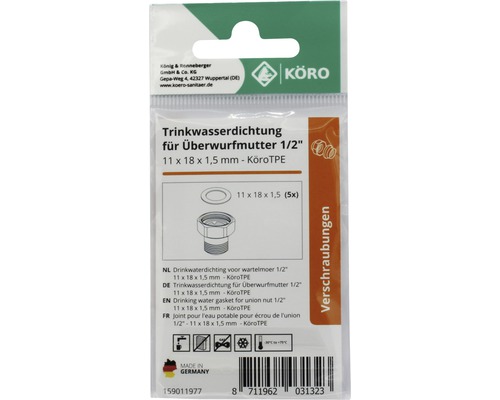 TPE ring 11 x 18 x 1,5 mm 70 Sh.A voor wartelmoer 1/2