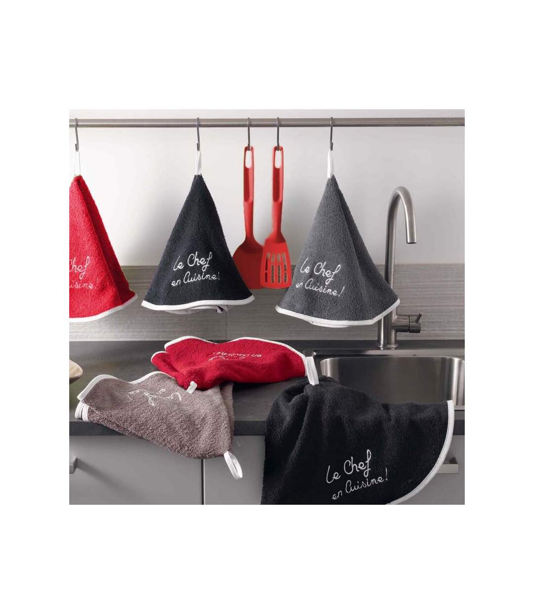 Essuie Main Rond Cuistot 60cm Rouge