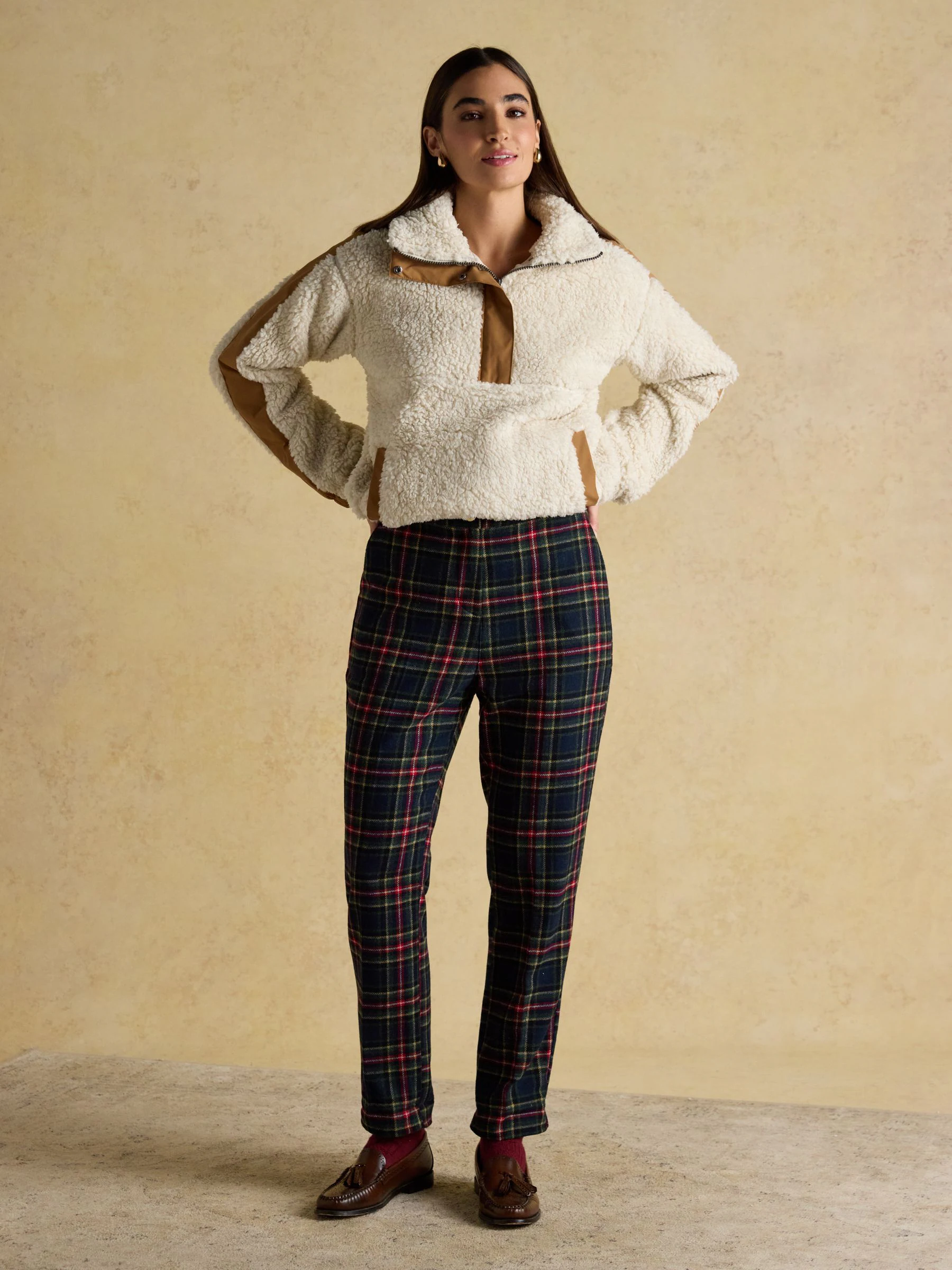 Crème - Joules Tilly Borg fleece met kwartrits