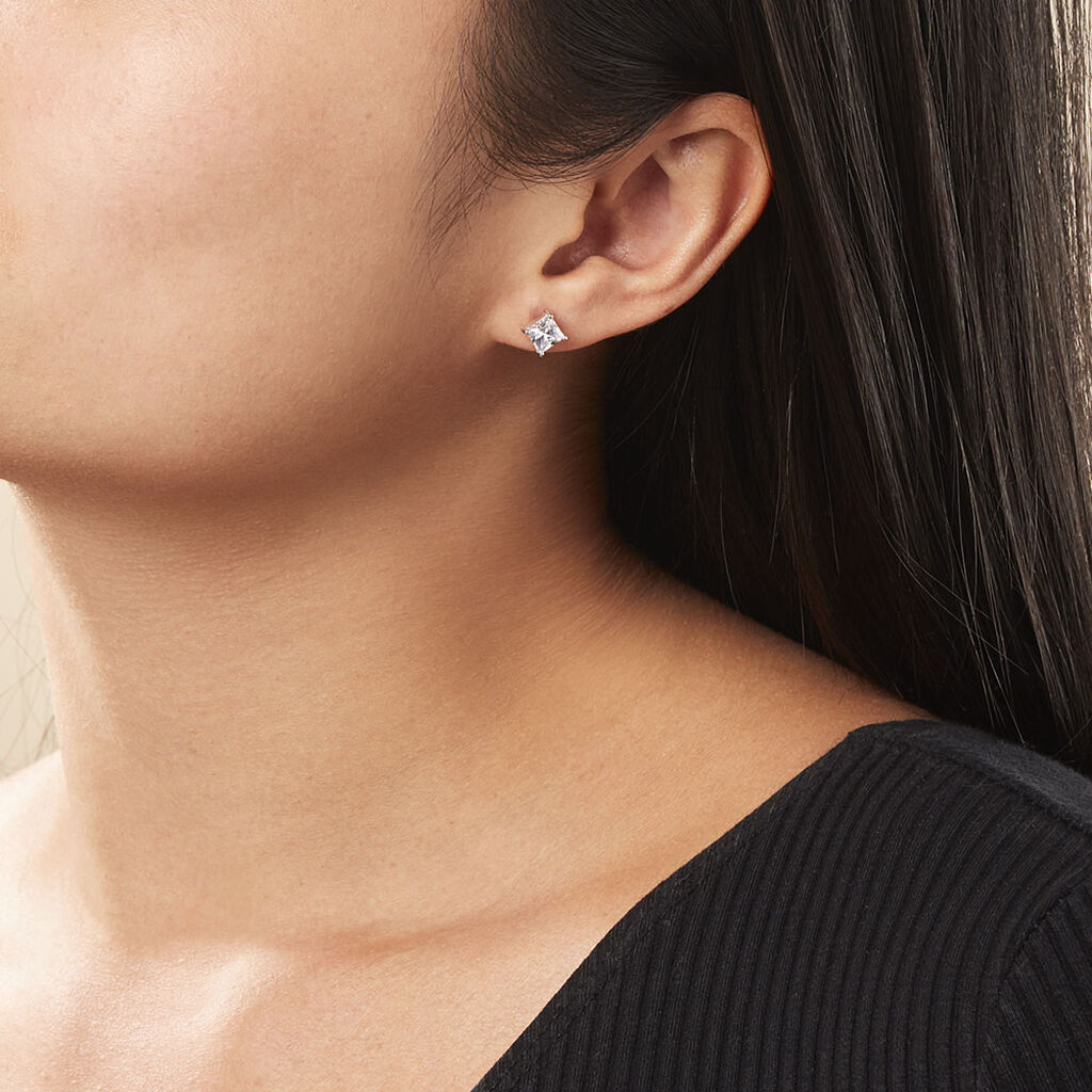 Boucles D'oreilles Puces Alys Argent Blanc Oxyde De Zirconium