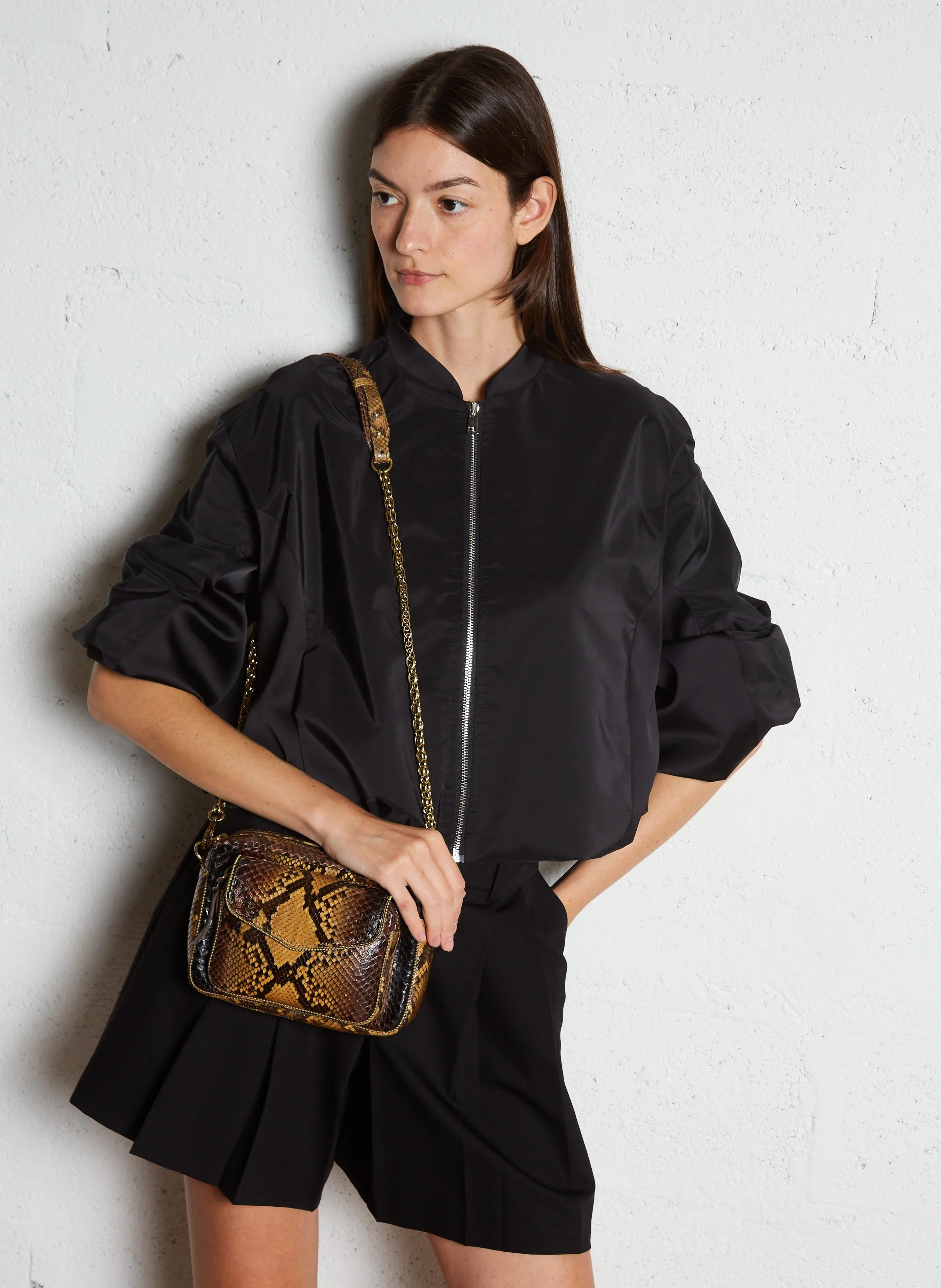 CHARLY - Sac porté croisé en cuir python | Marron