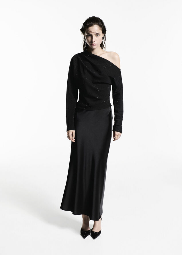 MANGO Asymmetrical sequined blouse Black