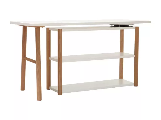 Bureau modulable scandinave blanc et bois chêne massif L140-203 cm GILDA