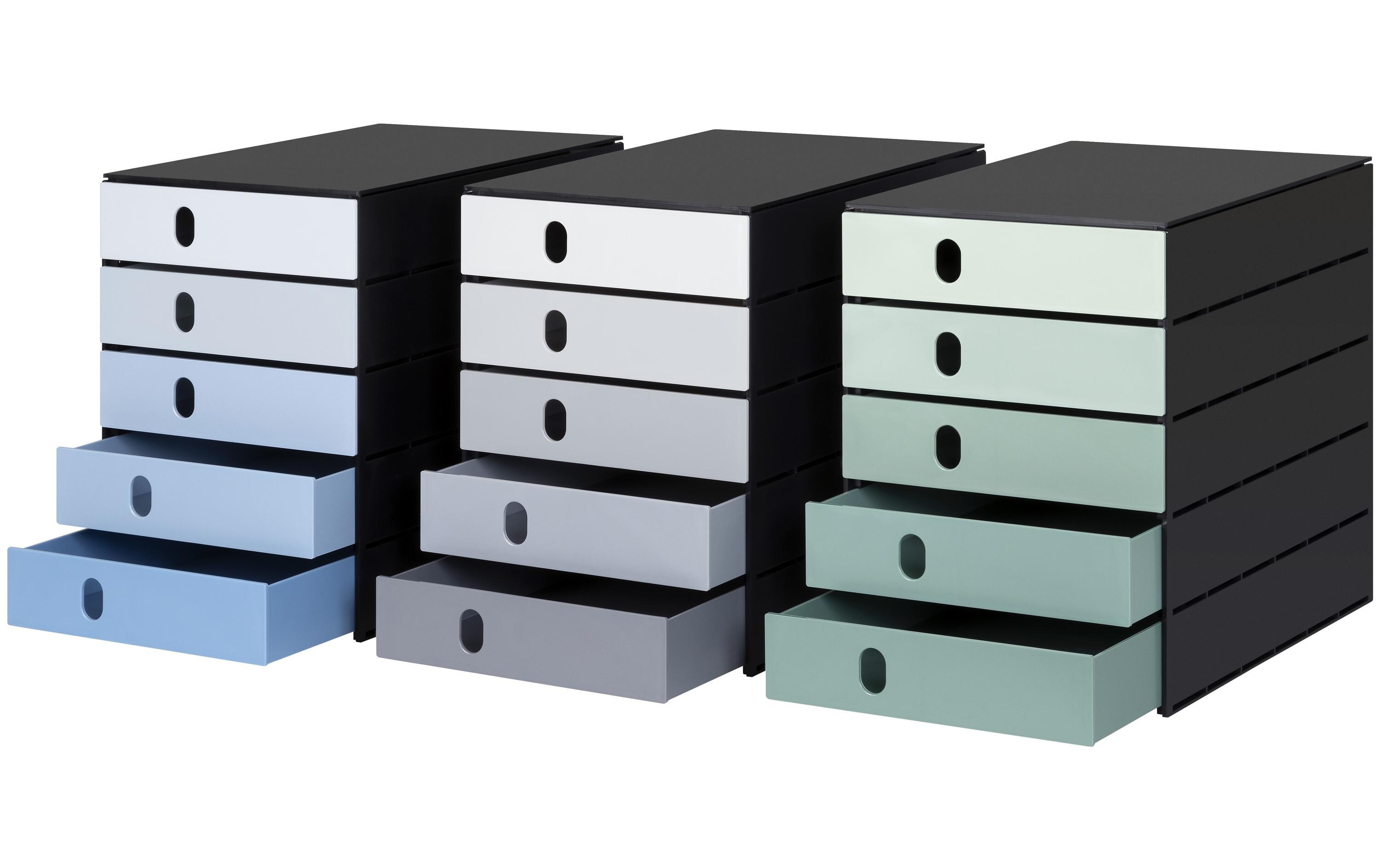 Schubladenbox styroval pro color flow 5 Schubladen, BlauSchubladenbox für Formate bis C4