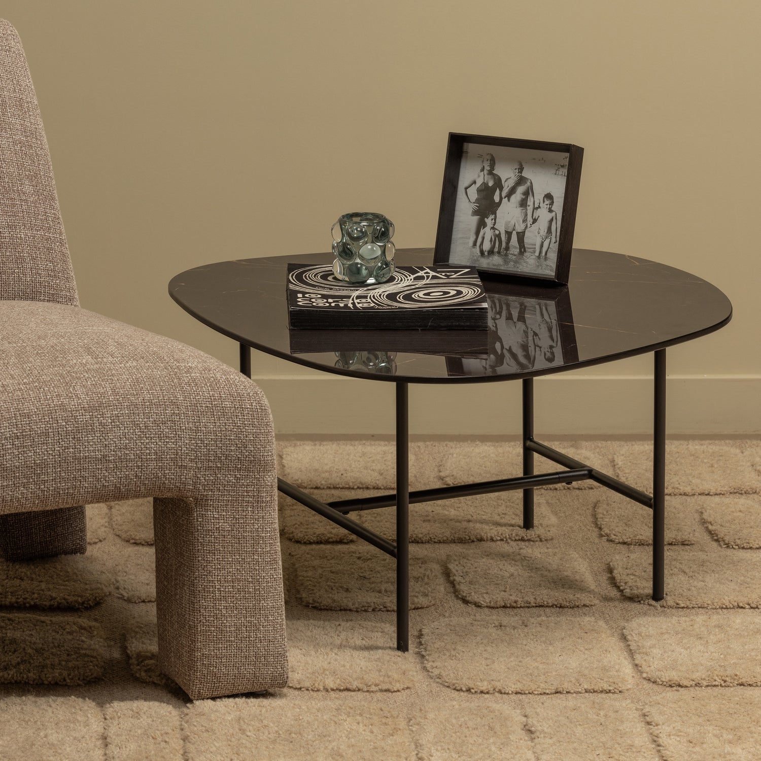 WOOOD Vajen Salontafel - Marmeren Look - Zwart - 34x80x60