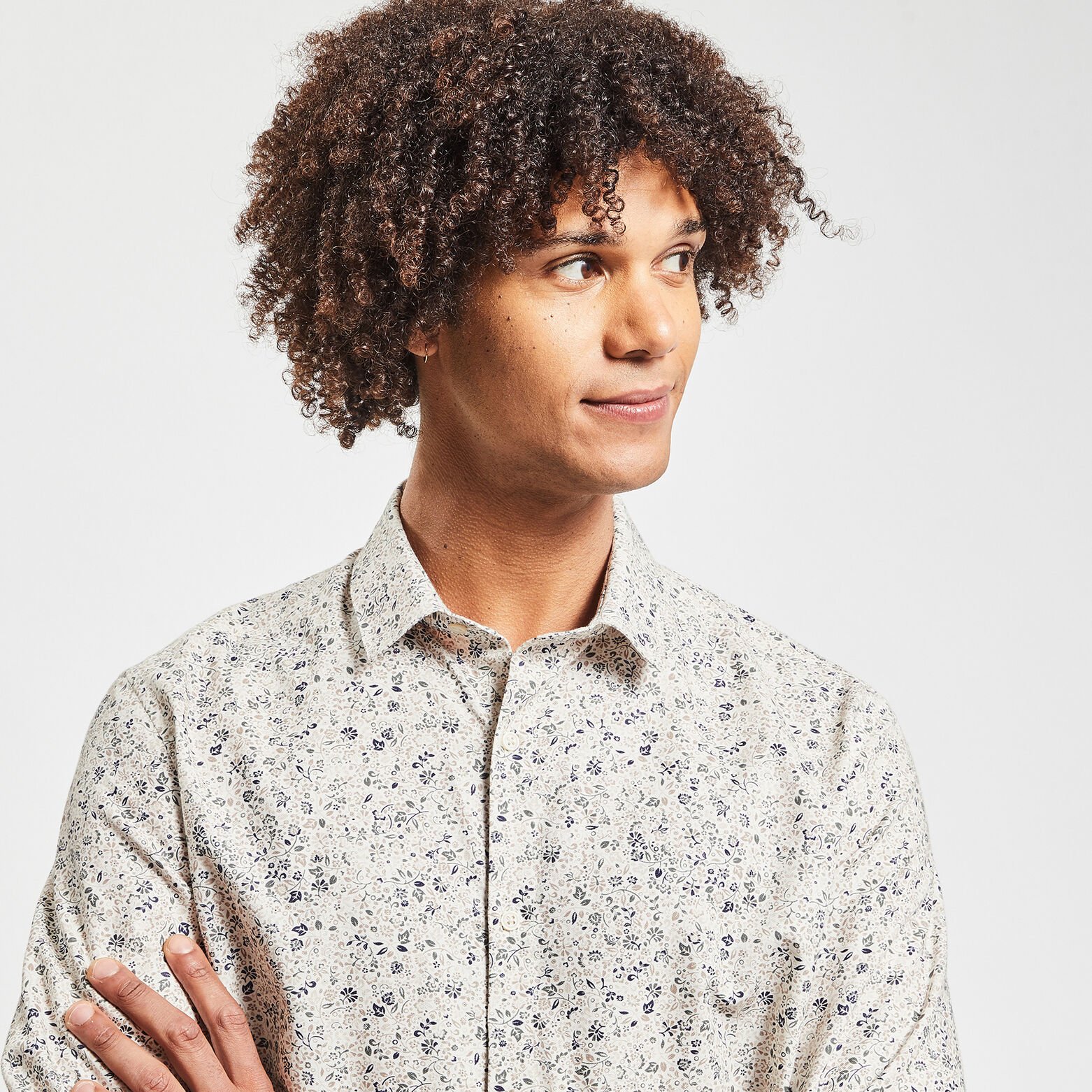 Chemise regular oxford imprimé fleur coton biologi Beige