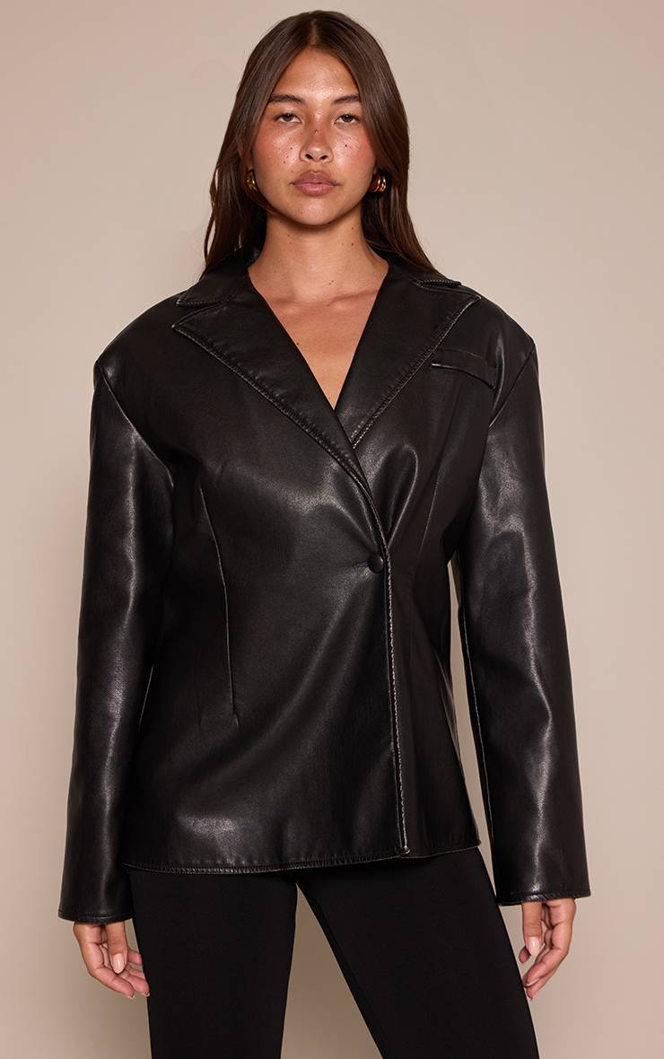Marron Blazer Oversize En Cuir Vieilli Patiné
