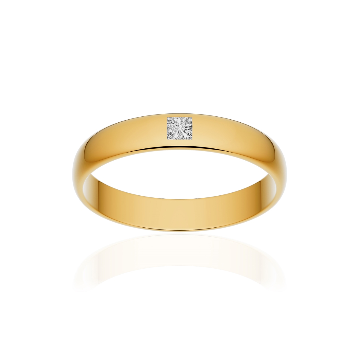 Alliance or 750 jaune poli demi-jonc 3,5mm diamant princesse