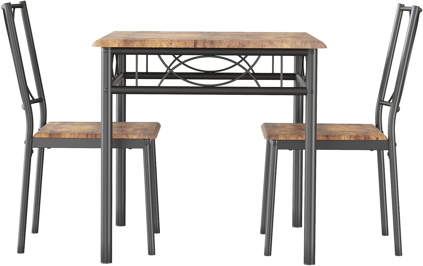 Garvee 1-Tisch-2-Stühle Esszimmer-Set, Retro-Stil Essgruppe mit MDF-Oberfläche & Eisenrahmen (100,5×76×16,2 cm)