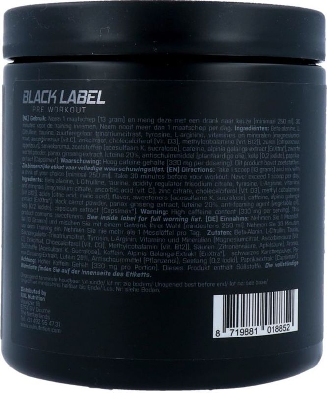 XXL Nutrition - Black Label Pre-Workout - Raspberry - 390 Gram