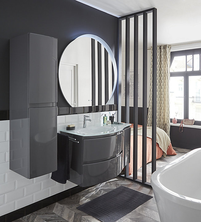 Colonne de salle de bains gris anthracite Vague 30 cm