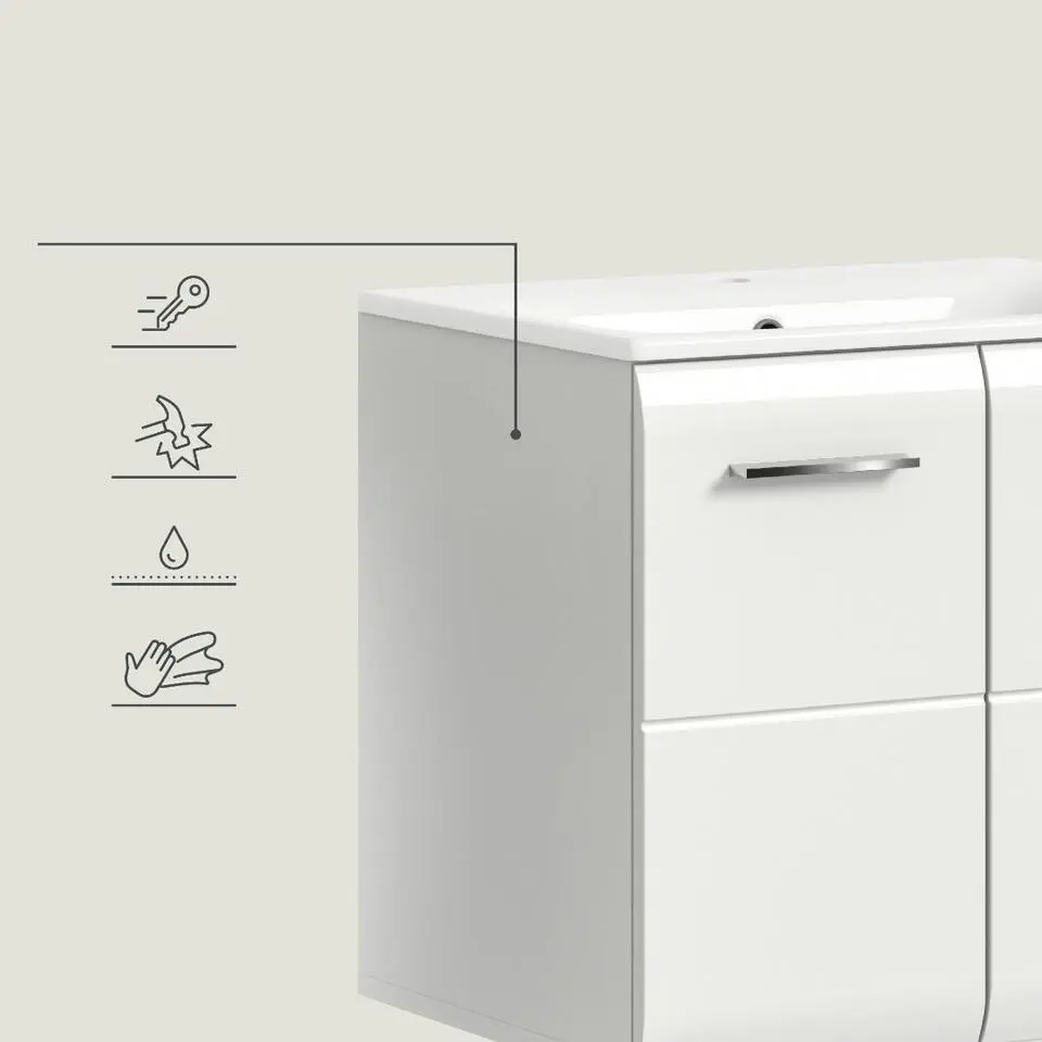 Hioshop Ice wastafel inclusief was 2 deuren wit hoogglans- wit