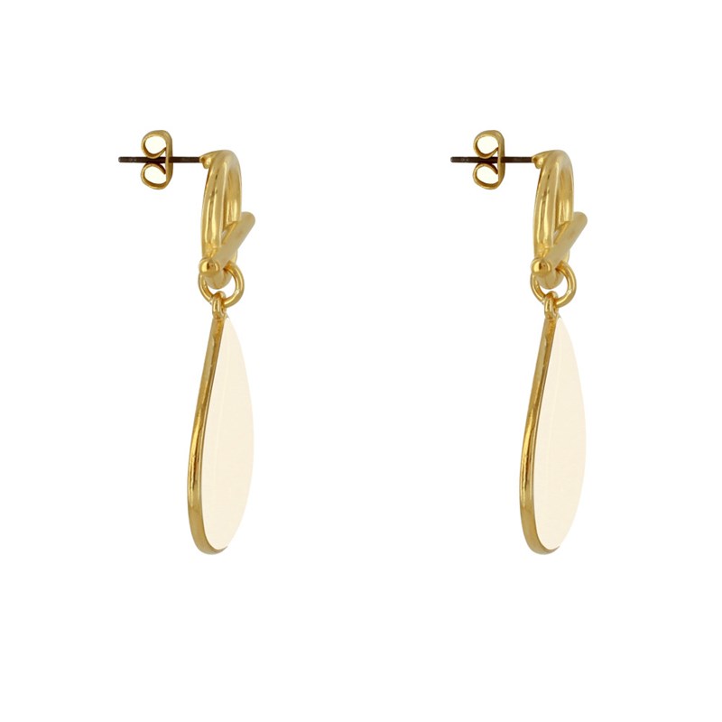Boucles d'Oreilles Laiton Doré Fermoir T et Goutte Émaillée