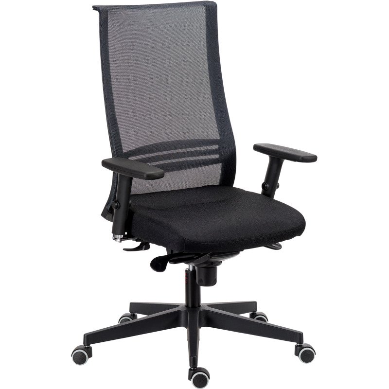 Chaise de bureau August tissu et maille - mécanisme Synchrone + réglage profondeur d’assise -  support lombaire - pieds noir