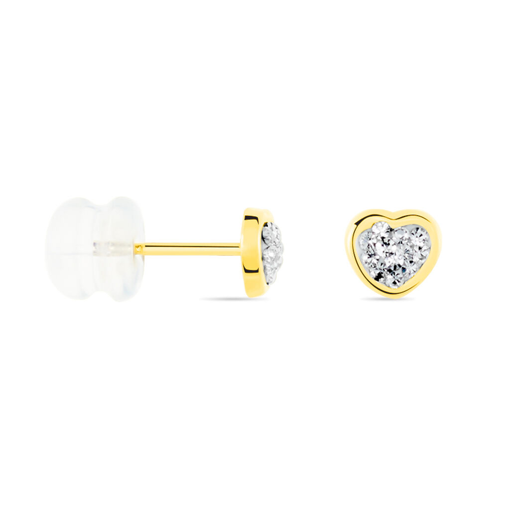 Boucles D'oreilles Puces Daria Cœur 0 Or Jaune Strass