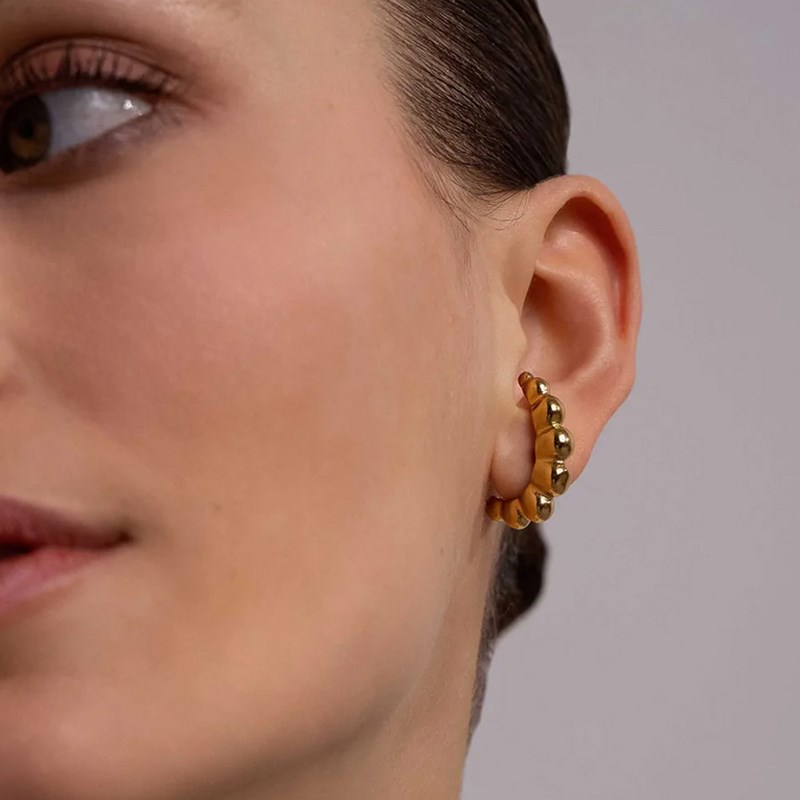 Boucles d'oreilles en acier argenté effet manchette de lobe en forme de croissant bullé