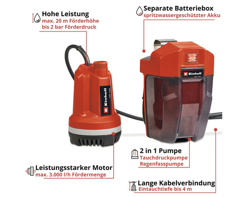 Einhell Power-X-Change GE-PP 18 RB li accu-aangedreven dompelpomp voor schoon water (accu en lader niet inbegrepen)