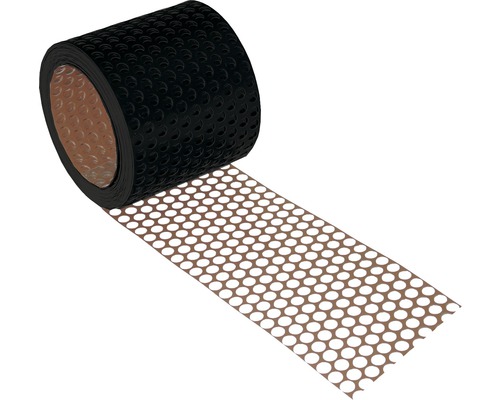 Vogelbeschermings- en ventilatierooster met ronde perforaties, aluminium, aan beide zijden gelakt, rood/zwart, 5 m x 80 mm