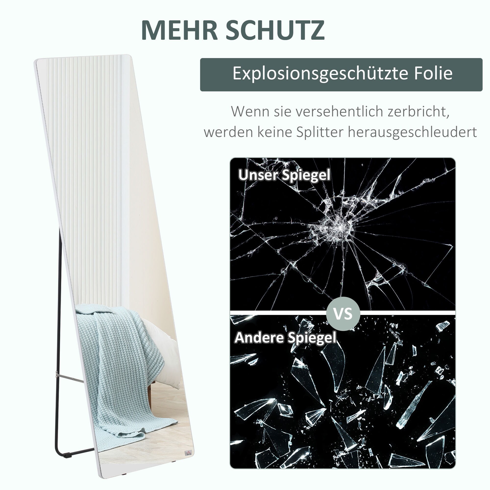 HOMCOM Ganzkörperspiegel freistehend silber 45L x 37B x 158,5H cm