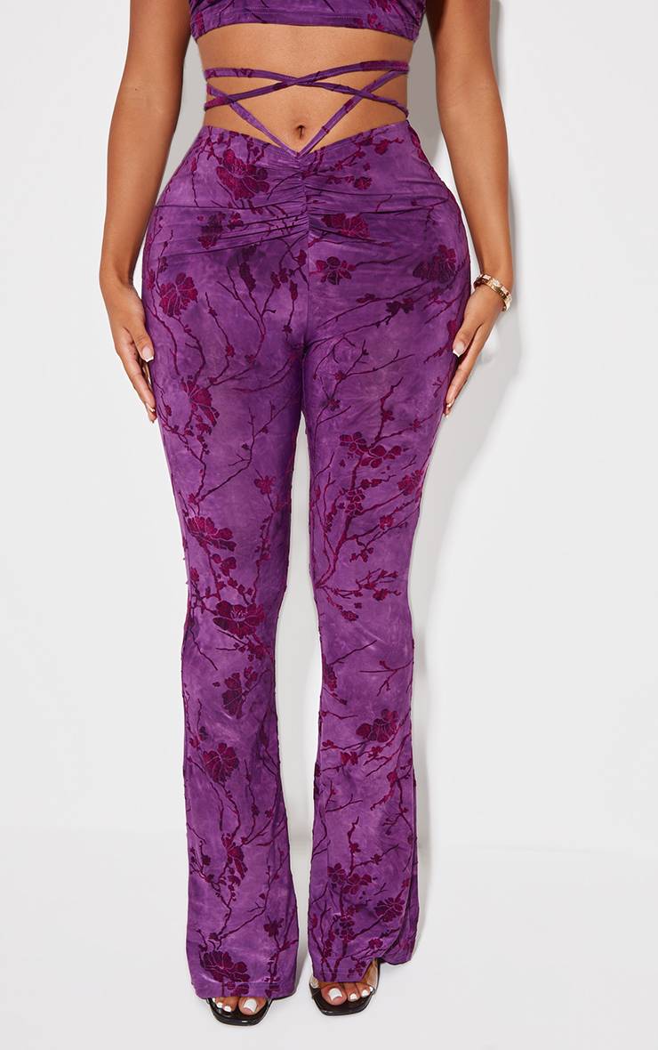 Prune Pantalon Coordonné Taille Basse Plissé En Dévoré Texturé Shape