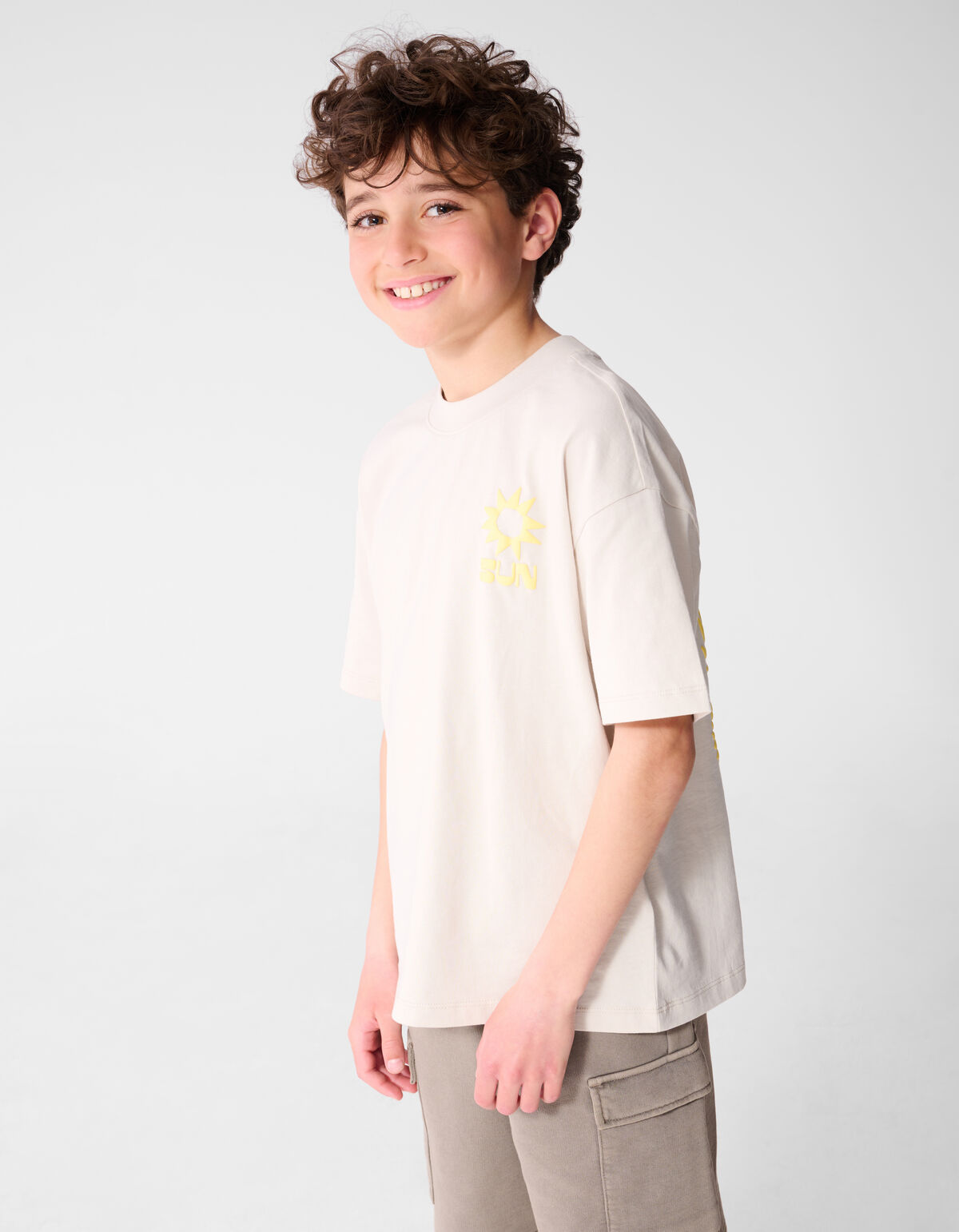 Oversized Sun Artwork T-shirt Beige