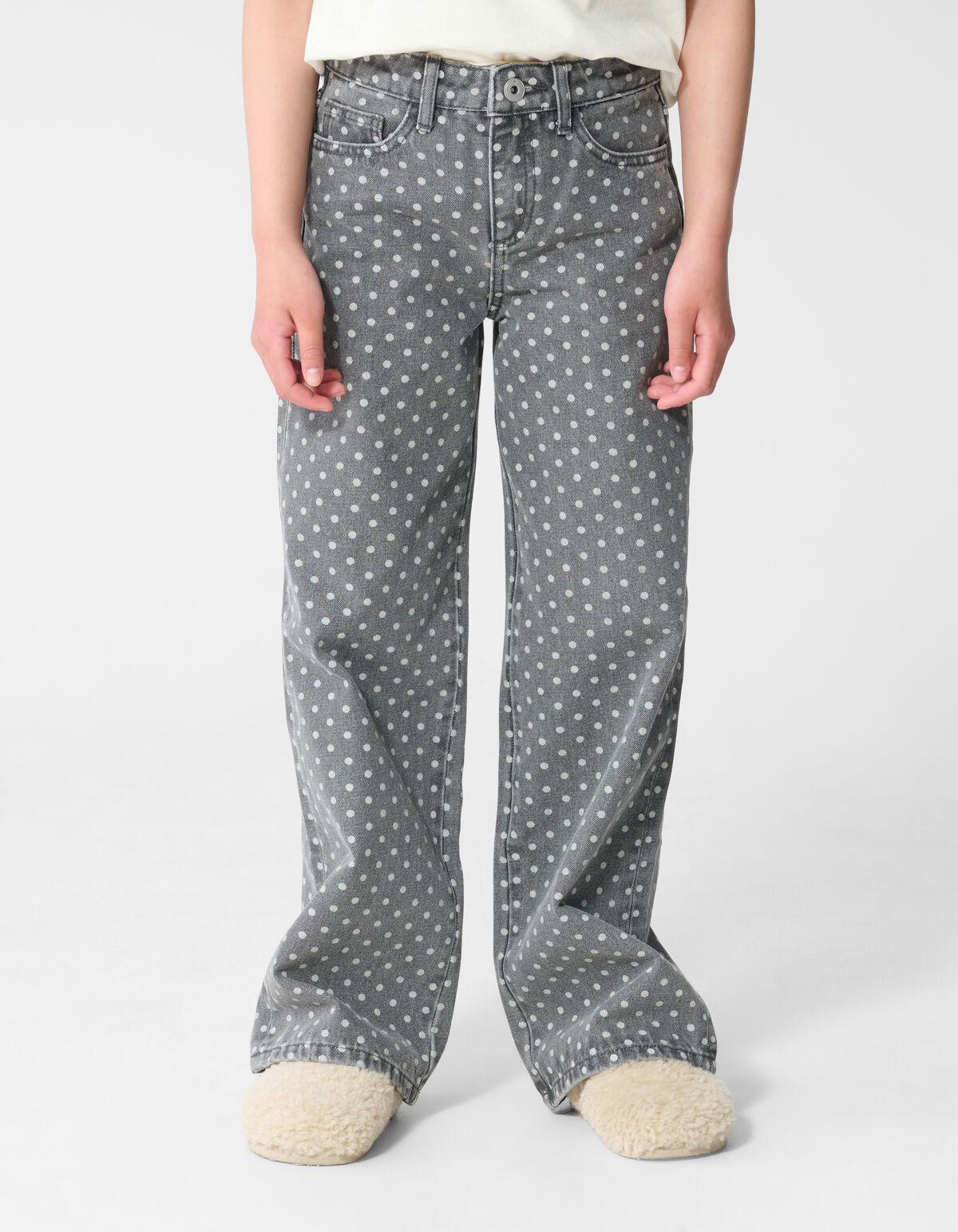 Wide Leg Fit Dot Jeans Grijs