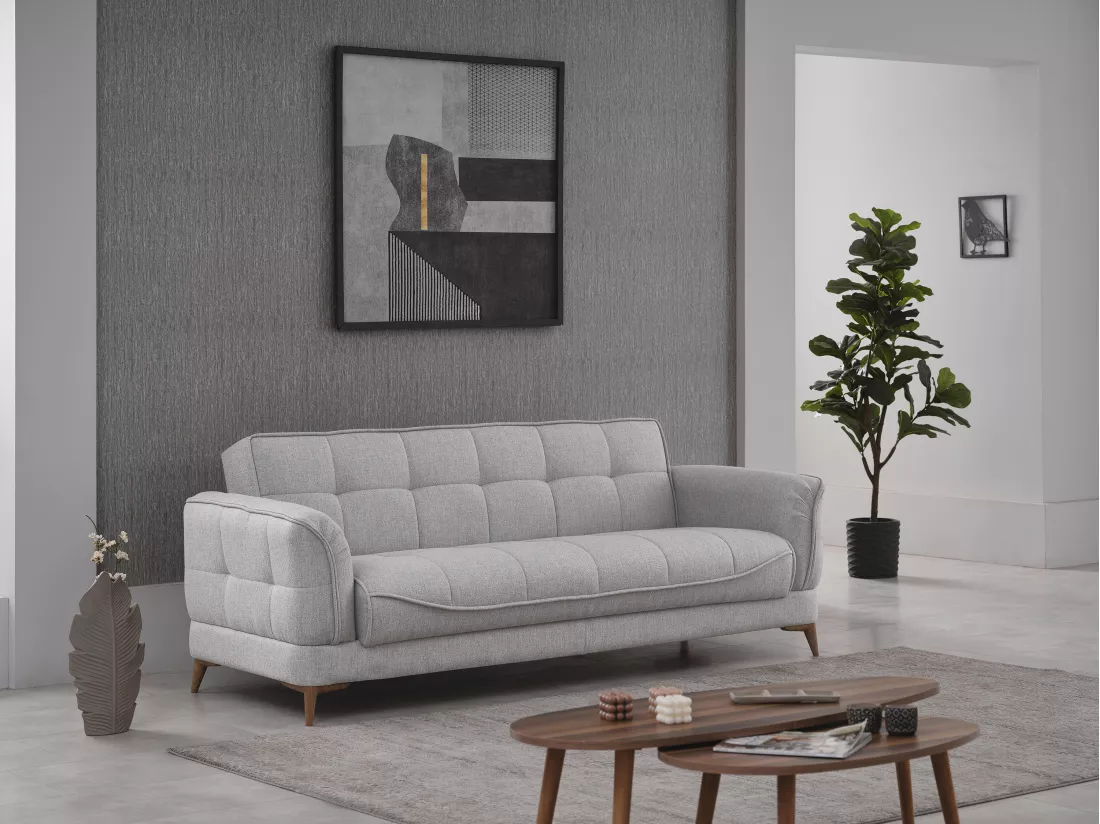 Canapé 3 places convertible clic-clac en tissu gris PODIDA