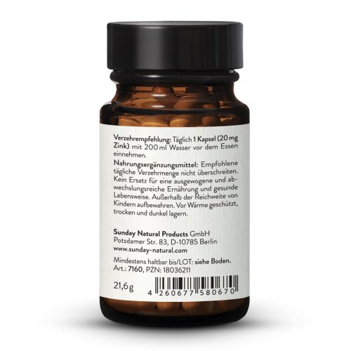 Sunday Natural Products  ZINK PFLANZLICH 20 mgHOCHDOSIERT
