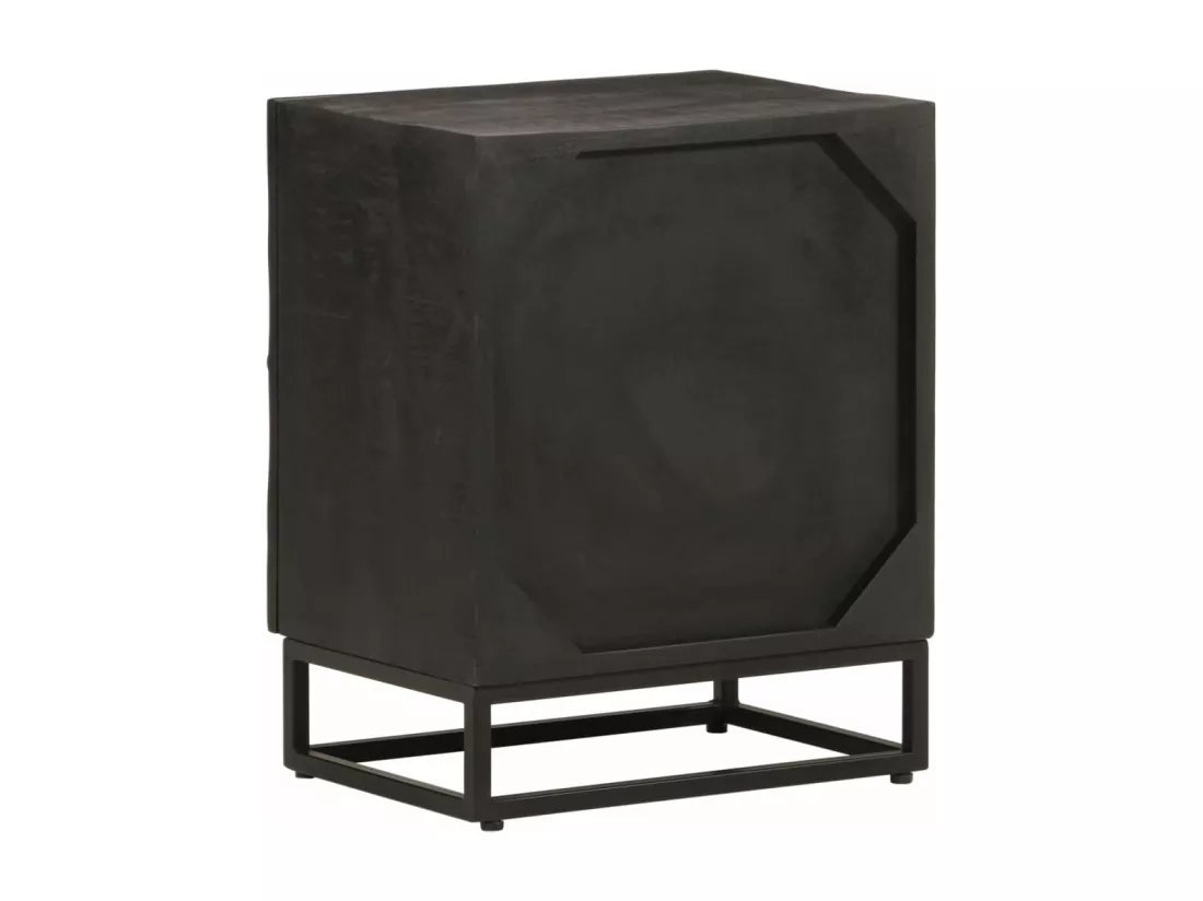 Table de chevet noir 40x30x50 cm bois massif manguier et fer