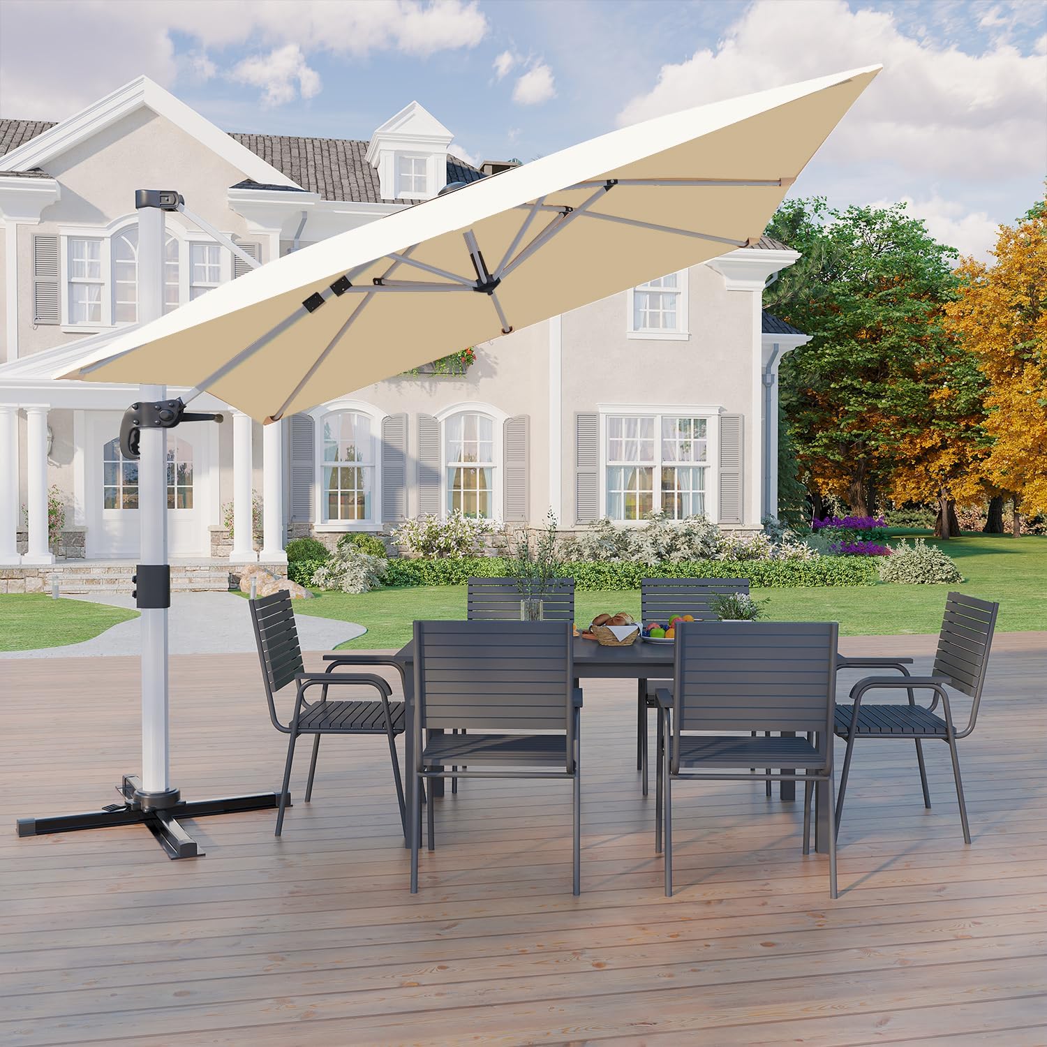 Devoko Sonnenschirm Balkon Alu Ampelschirm mit Abdeckung, Wasserabweisend Gartenschirm mit Kurbel,Sonnenschutz UV50+,360°Rotation