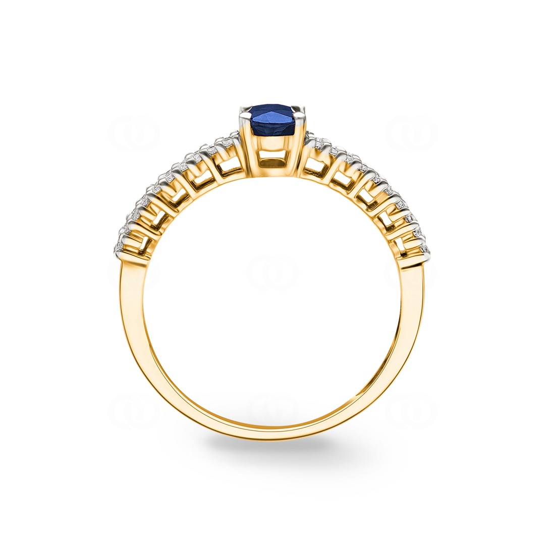 Damenring 750/18 K Gelbgold mit Saphir oval und Diamanten 0.16 ct H/si