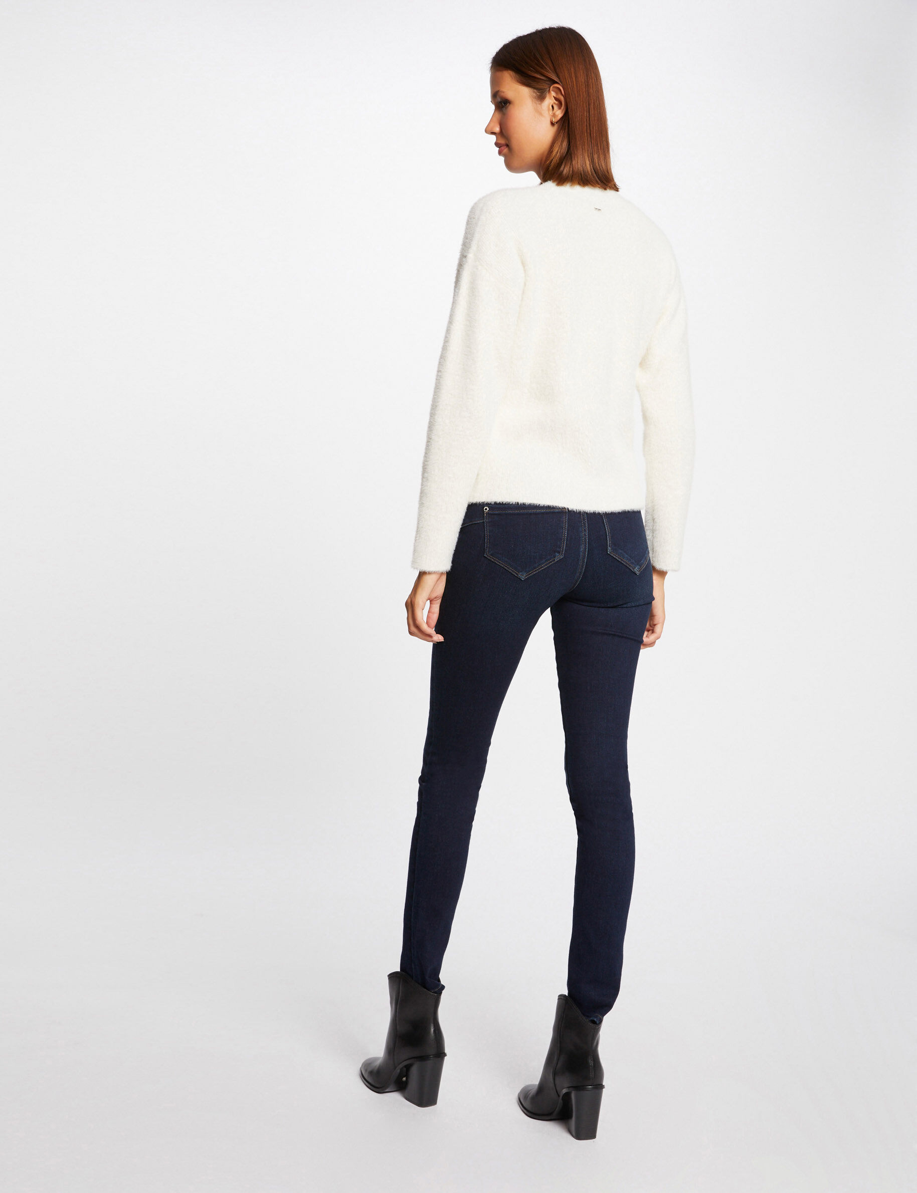 Gilet manches longues avec col en V ivoire femme - ivoire