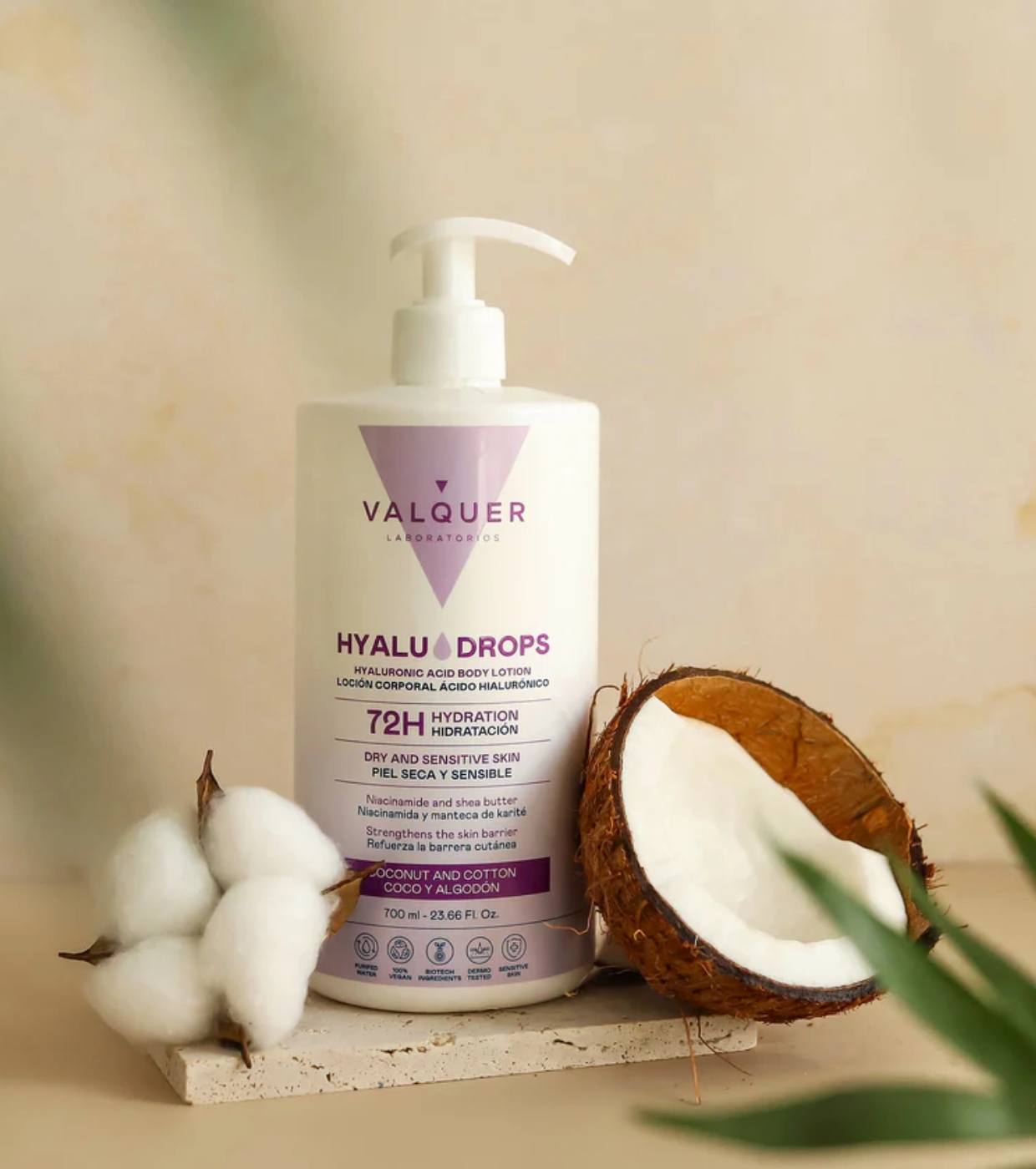 Valquer - Loção Hidratante Corporal 72h Hyaludrops - Coco e Algodão