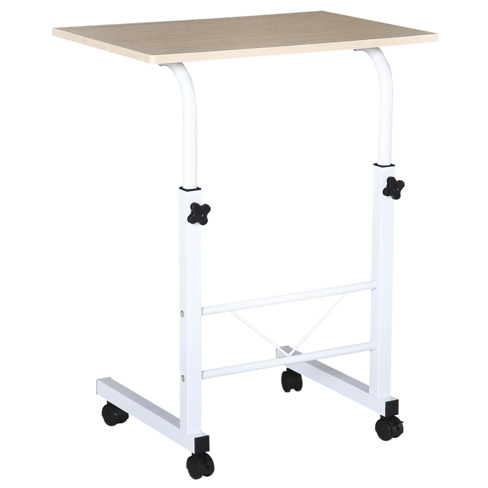 HOMCOM Beistelltisch mit Rädern und Bremsen natur B60 x T40 x H78 cm
