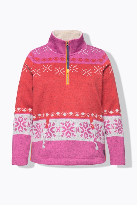 Norweger-Fleecepullover, Troyerkragen, Langarm
